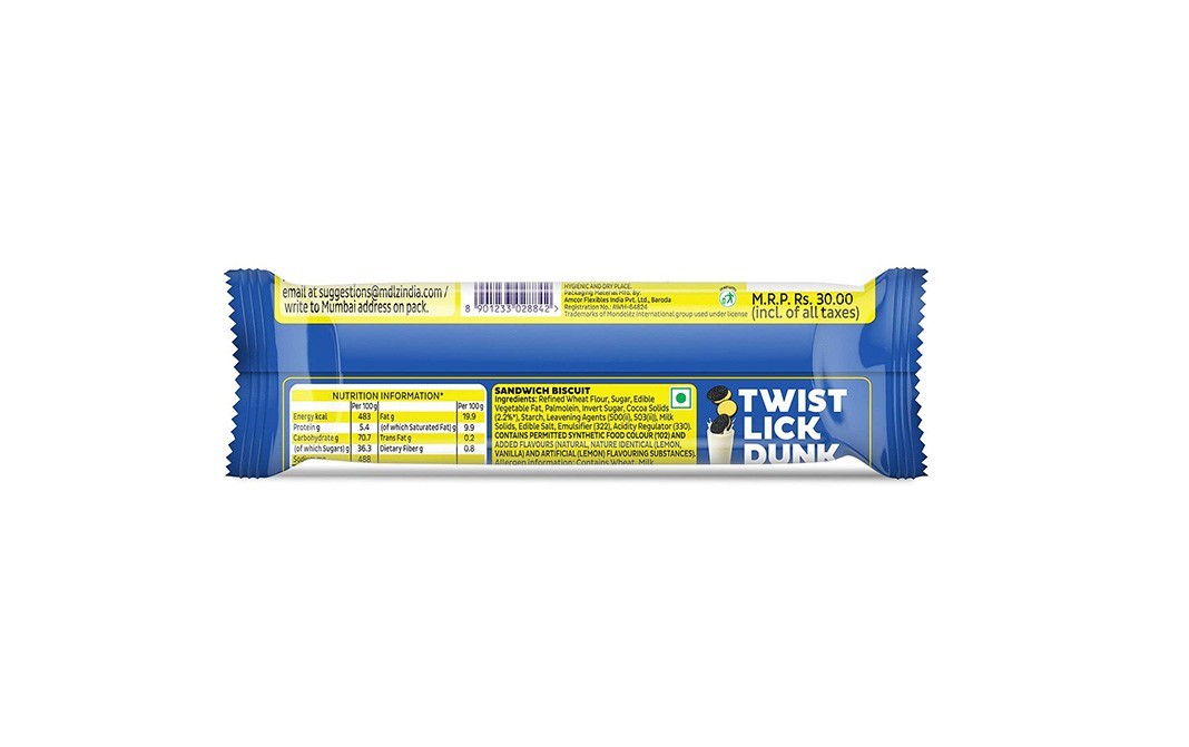 Cadbury Oreo Lemon Twist Chocolatey Sandwich Biscuits    Pack  120 grams